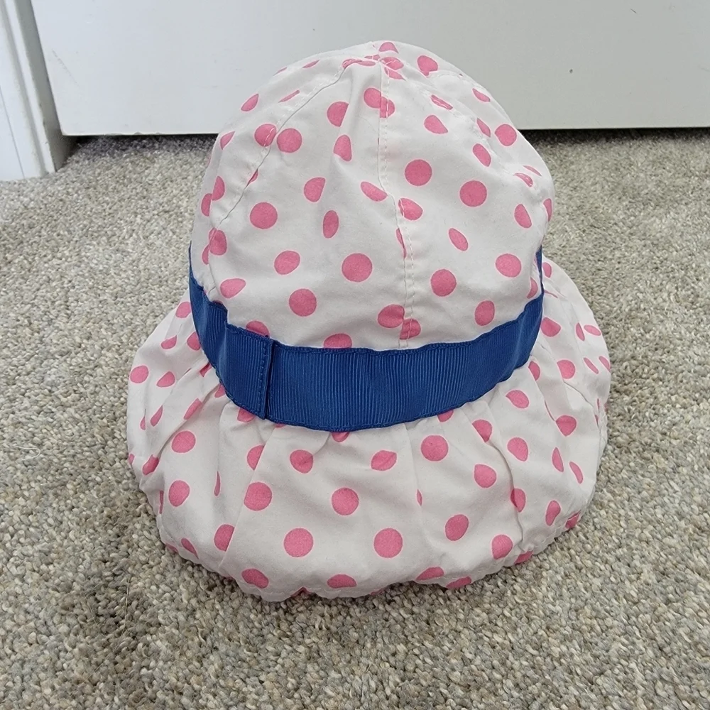 Disney Baby Minnie Mouse Hat Sun Bonnet White Pink Polka Dots 0-6 Months Ribbon